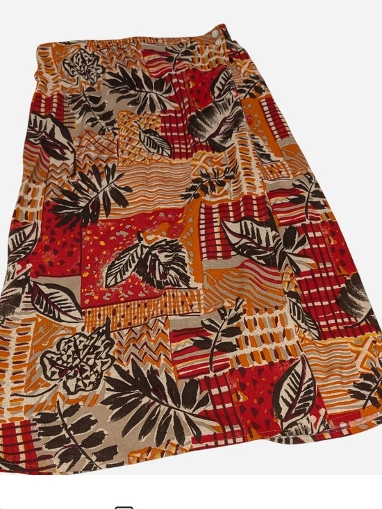 Cricket Lane Dresses & Skirts - Pre-owned Patchwork Print Midi Skirt in Red & Orange